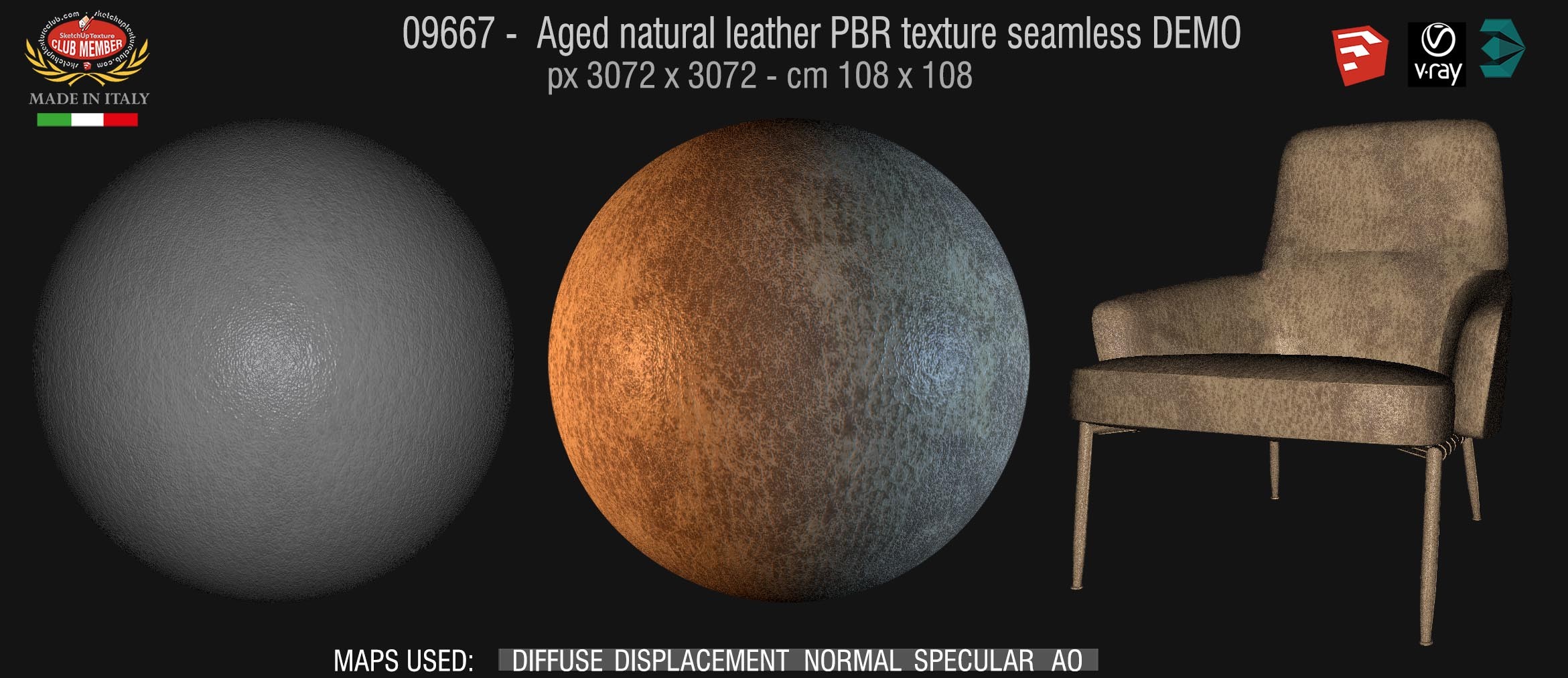 09667 Aged natural leather PBR texture seamless DEMO