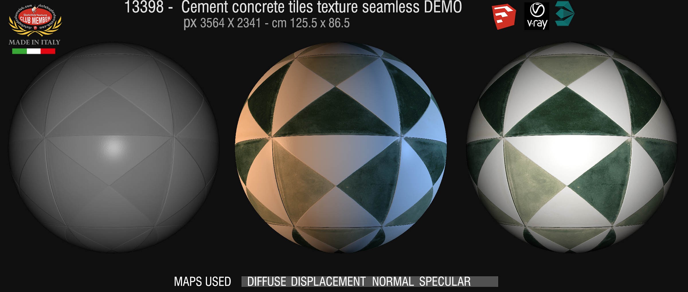 13398 Cement concrete tile texture seamless + maps DEMO