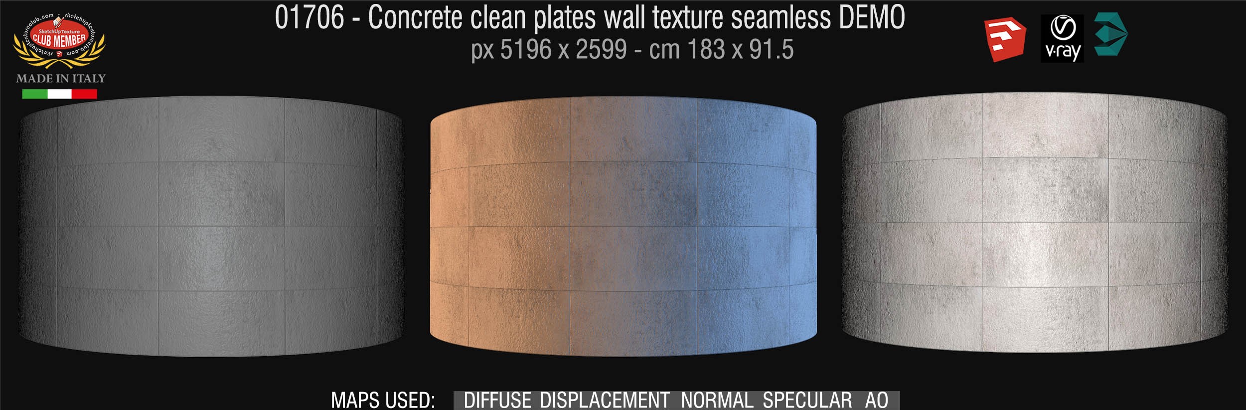01706 Concrete clean plates wall texture seamless + maps DEMO