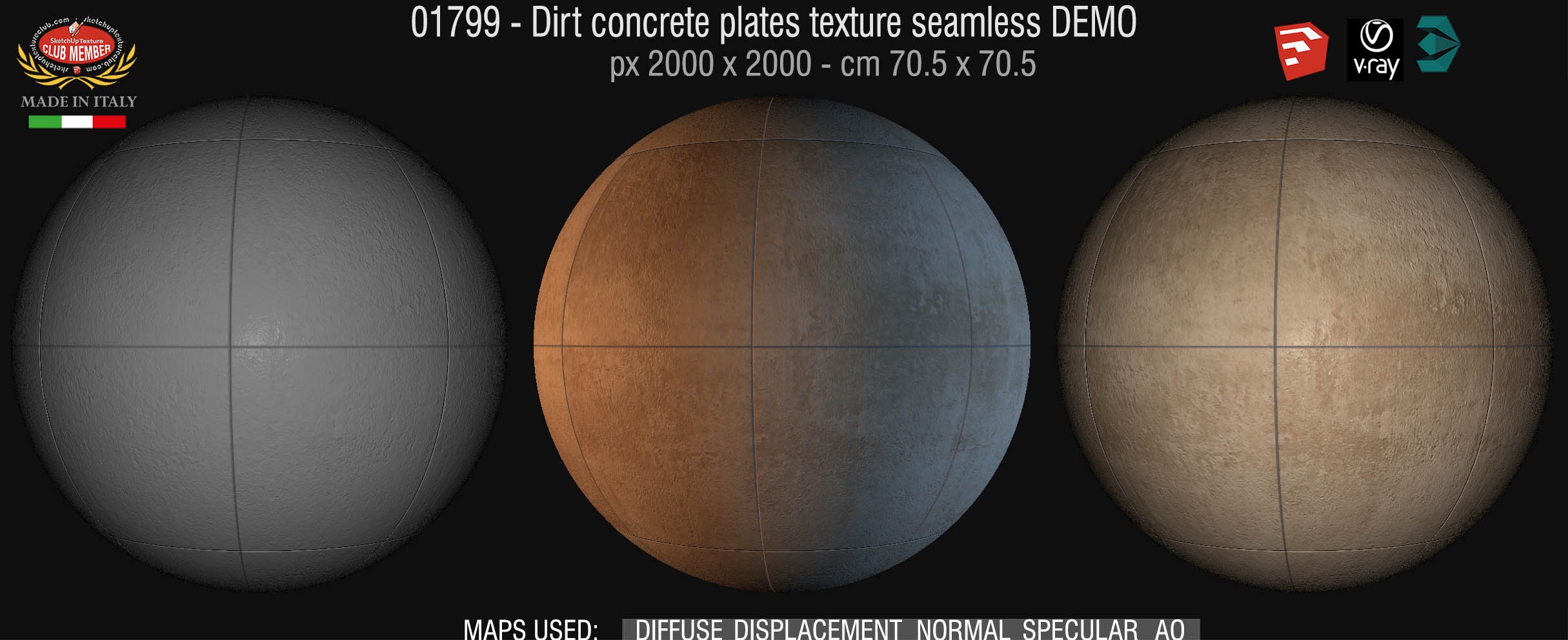 01799 Concrete dirt plates wall texture seamless + maps DEMO