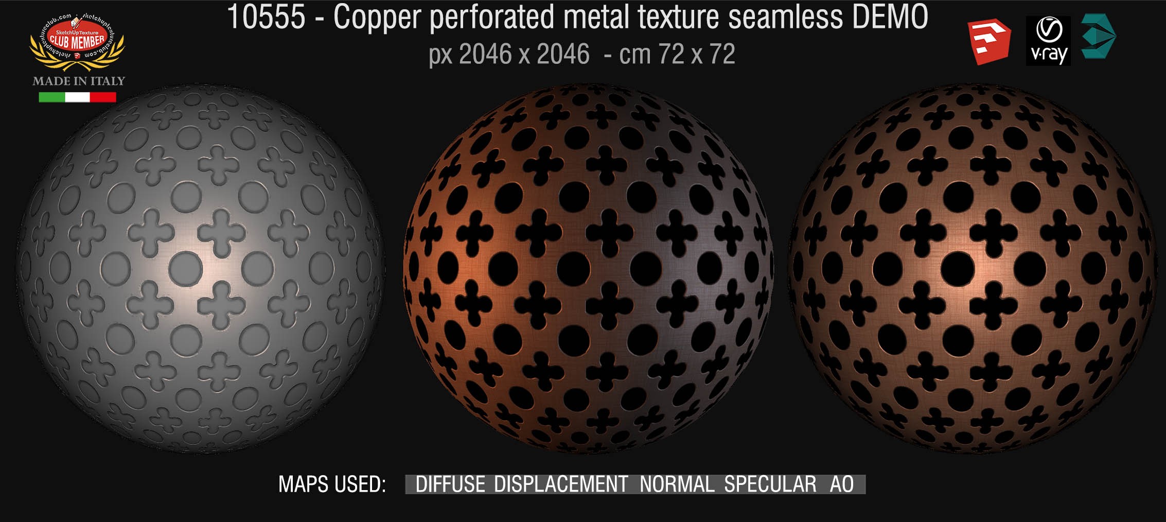 10555 HR Copper perforated metal texture seamless + maps DEMO