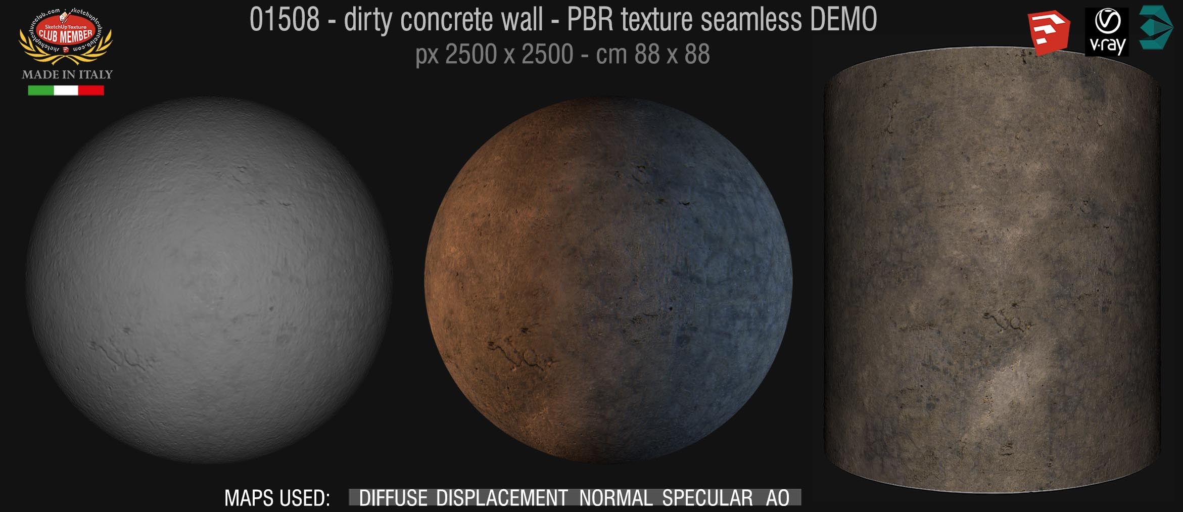 01508 Concrete bare dirty wall PBR texture seamless DEMO
