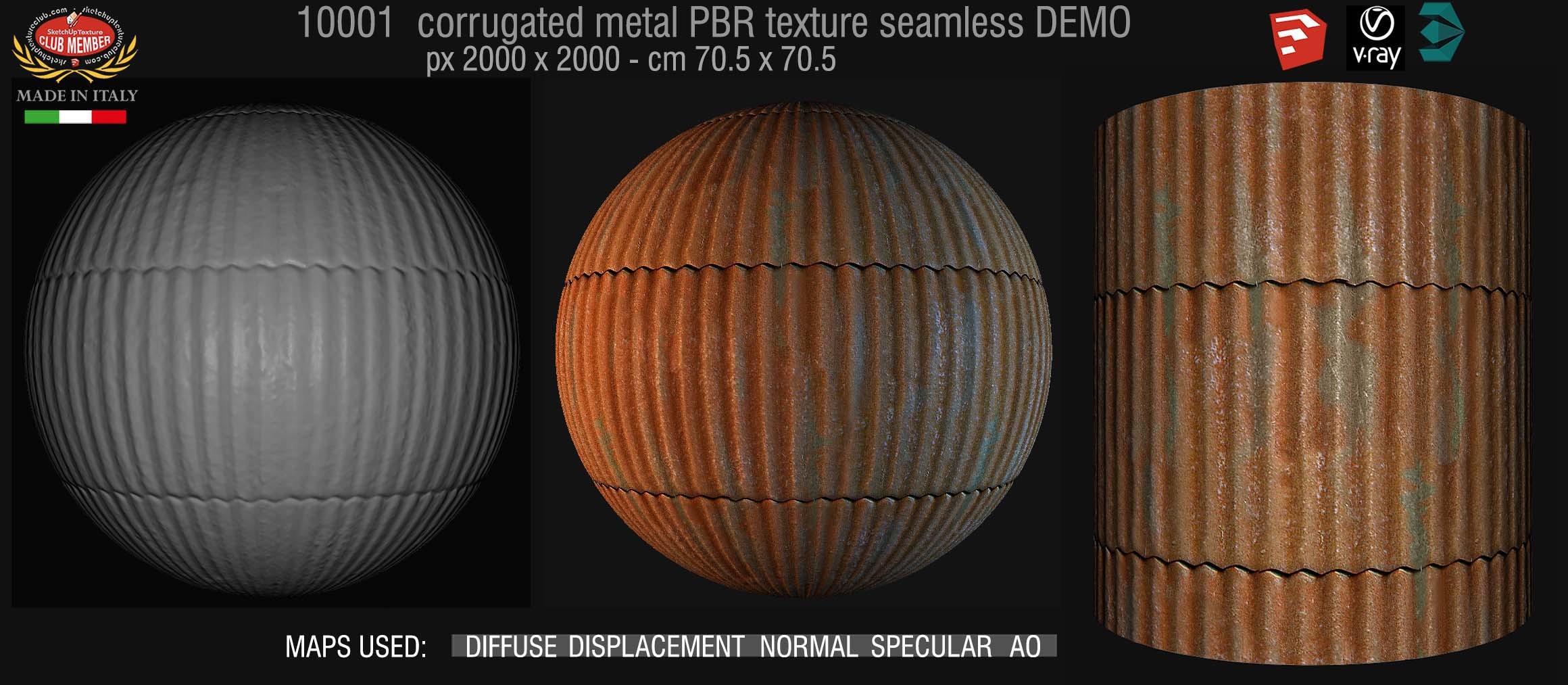 10001 Dirty rusted corrugated metal PBR texture seamless DEMO