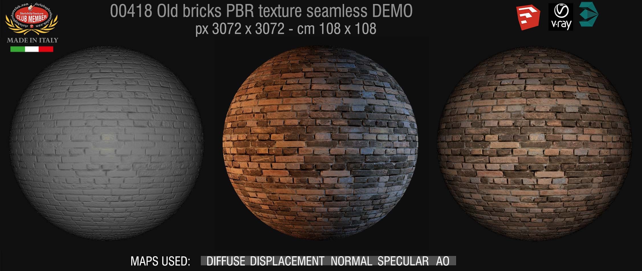 00418 Old bricks PBR texture seamless DEMO
