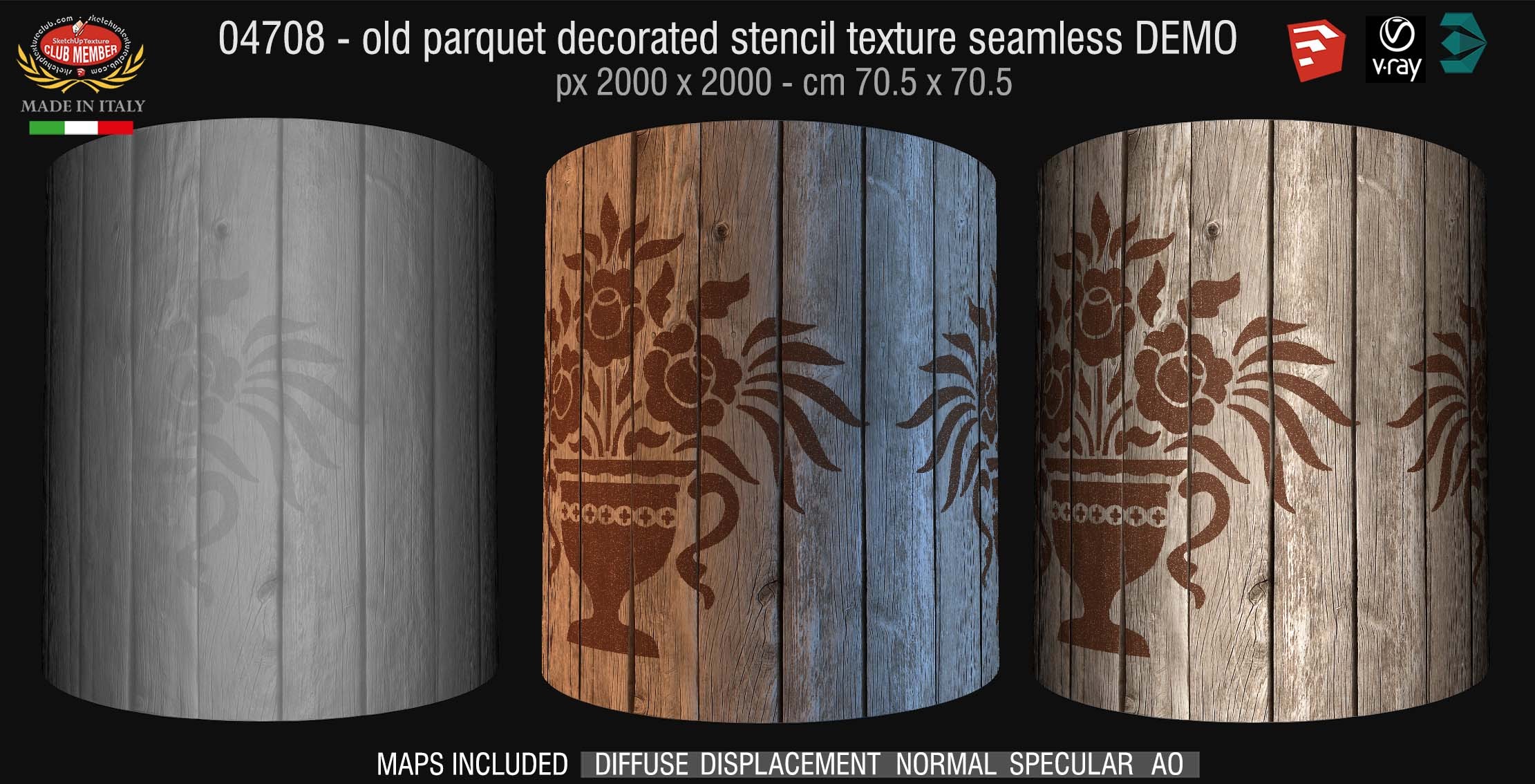 04708 HR Parquet decorated stencil texture seamless + maps DEMO