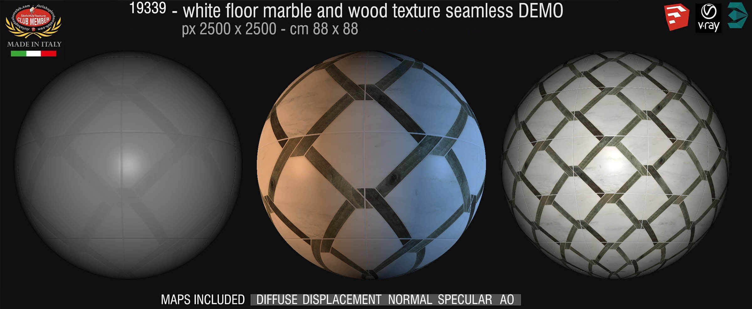19339 White floor marble and wood geometric pattern texture seamless + maps DEMO