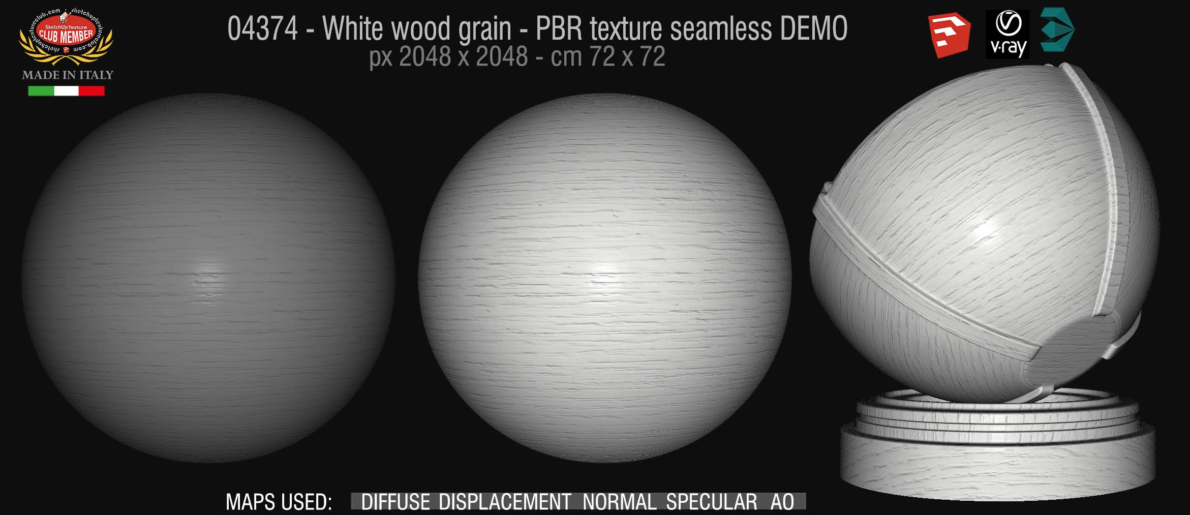 04374 White wood grain - PBR texture seamless DEMO
