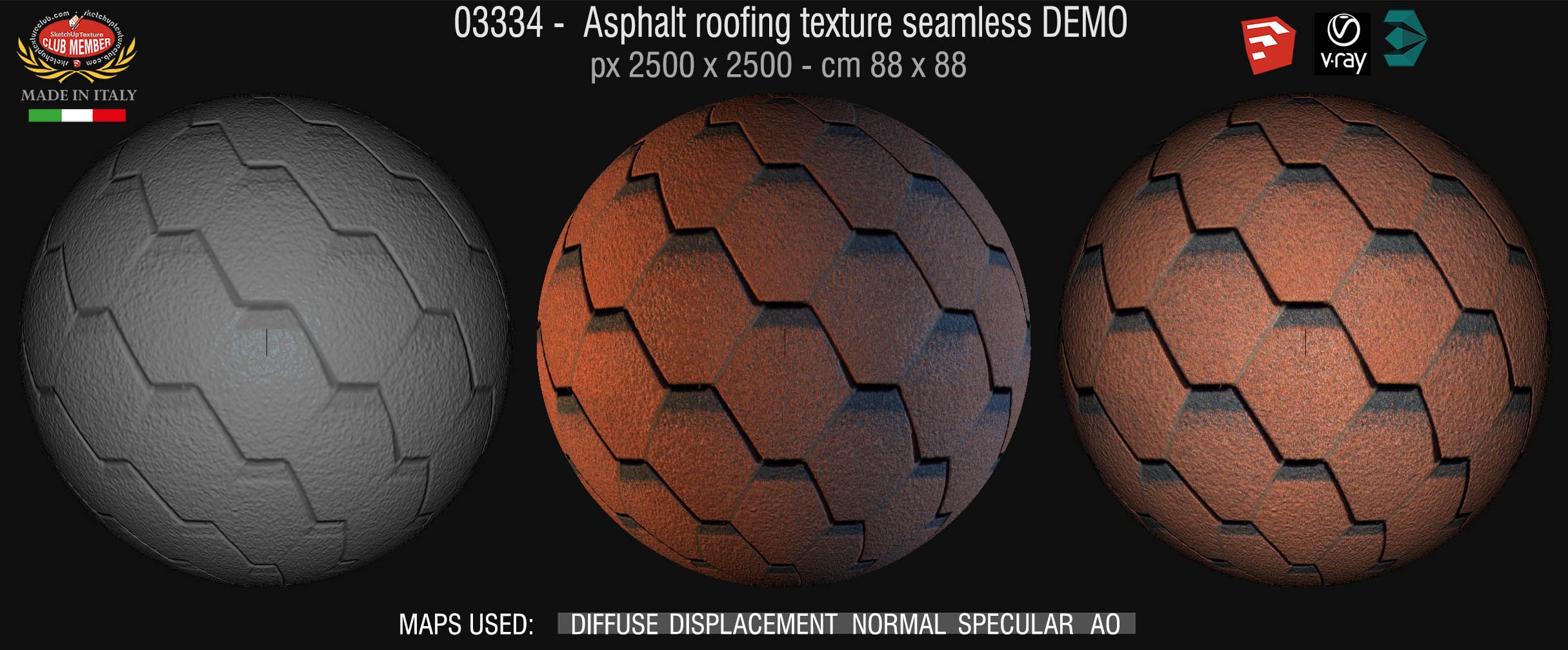 03334 Asphalt roofing texture seamless + maps DEMO