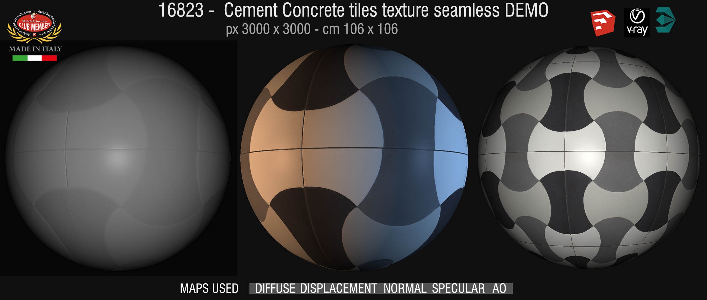 16823 Cement concrete tile texture seamless + maps DEMO