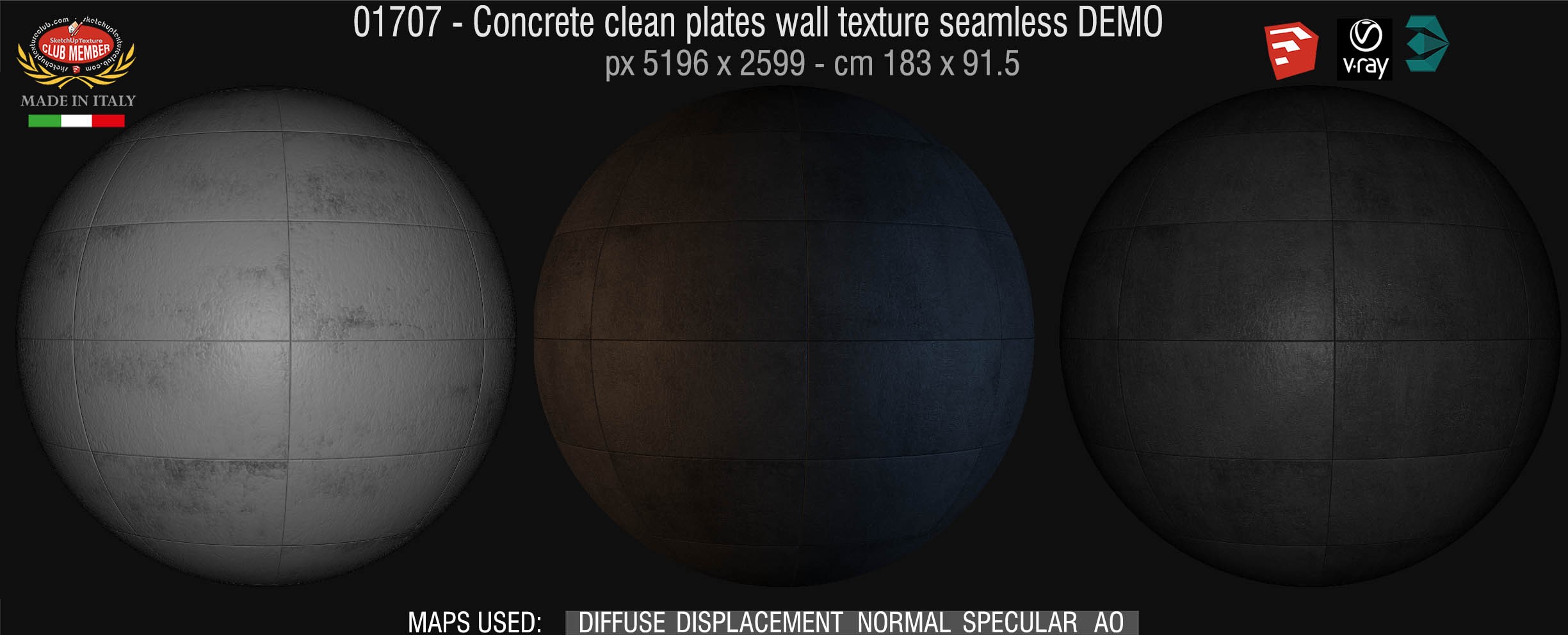 01707 Concrete clean plates wall texture seamless + maps DEMO