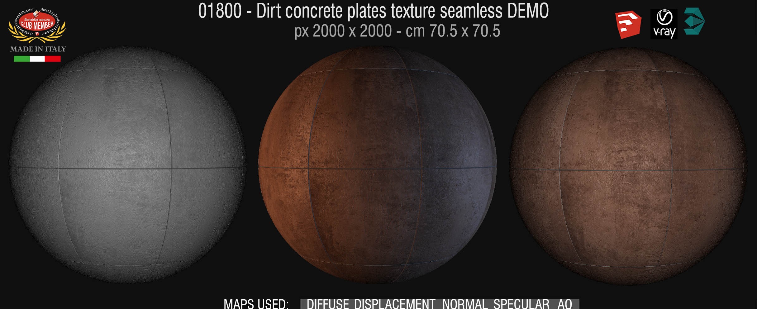 01800 Concrete dirt plates wall texture seamless + maps DEMO