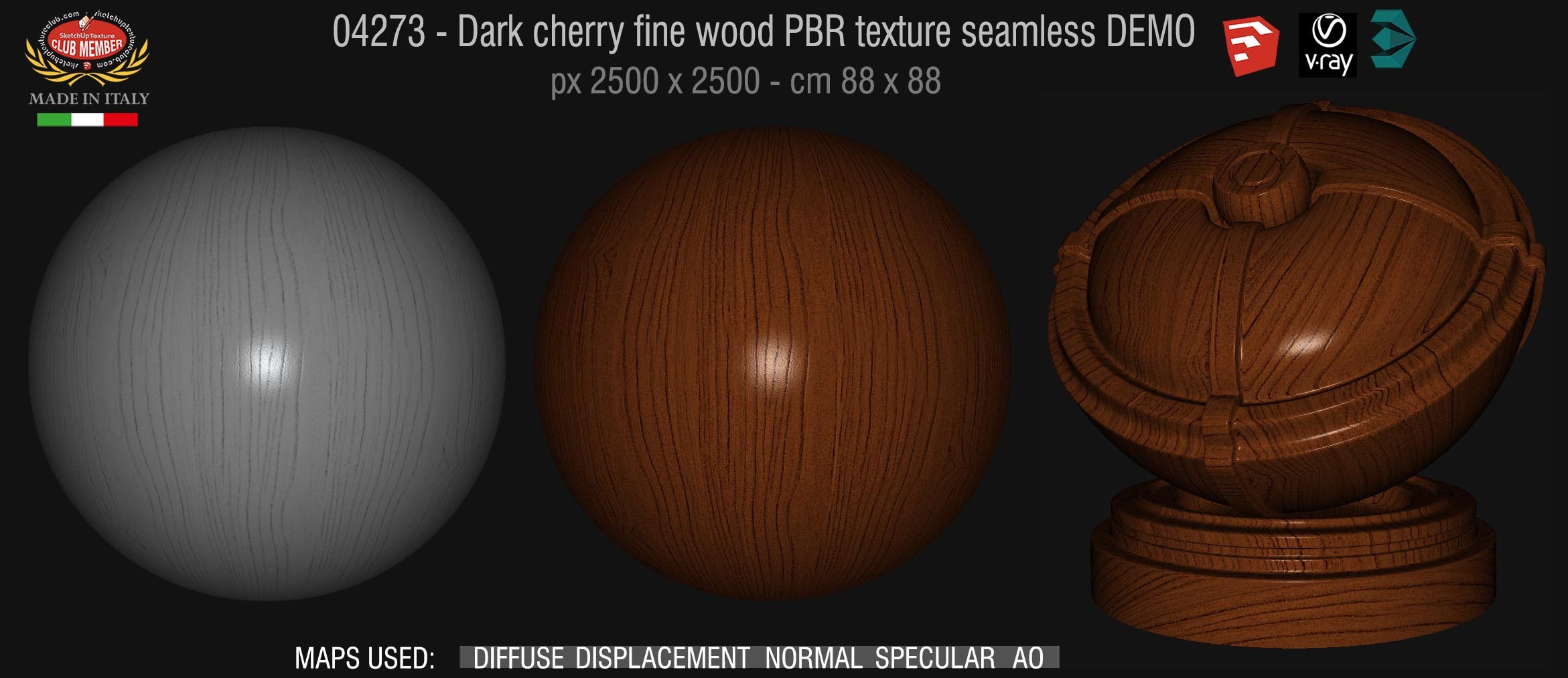 04273 Dark cherry fine wood PBR texture seamless DEMO