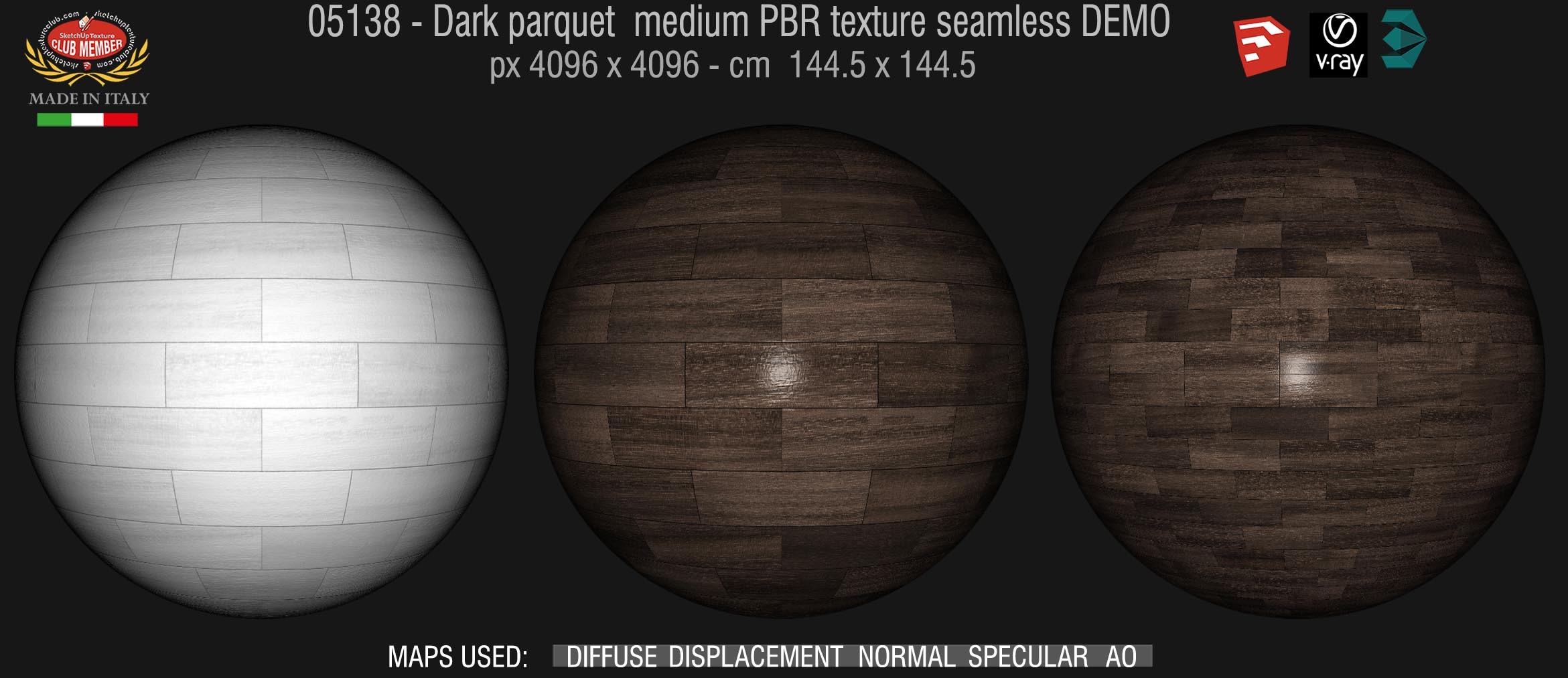 05138 Dark parquet PBR texture seamless DEMO