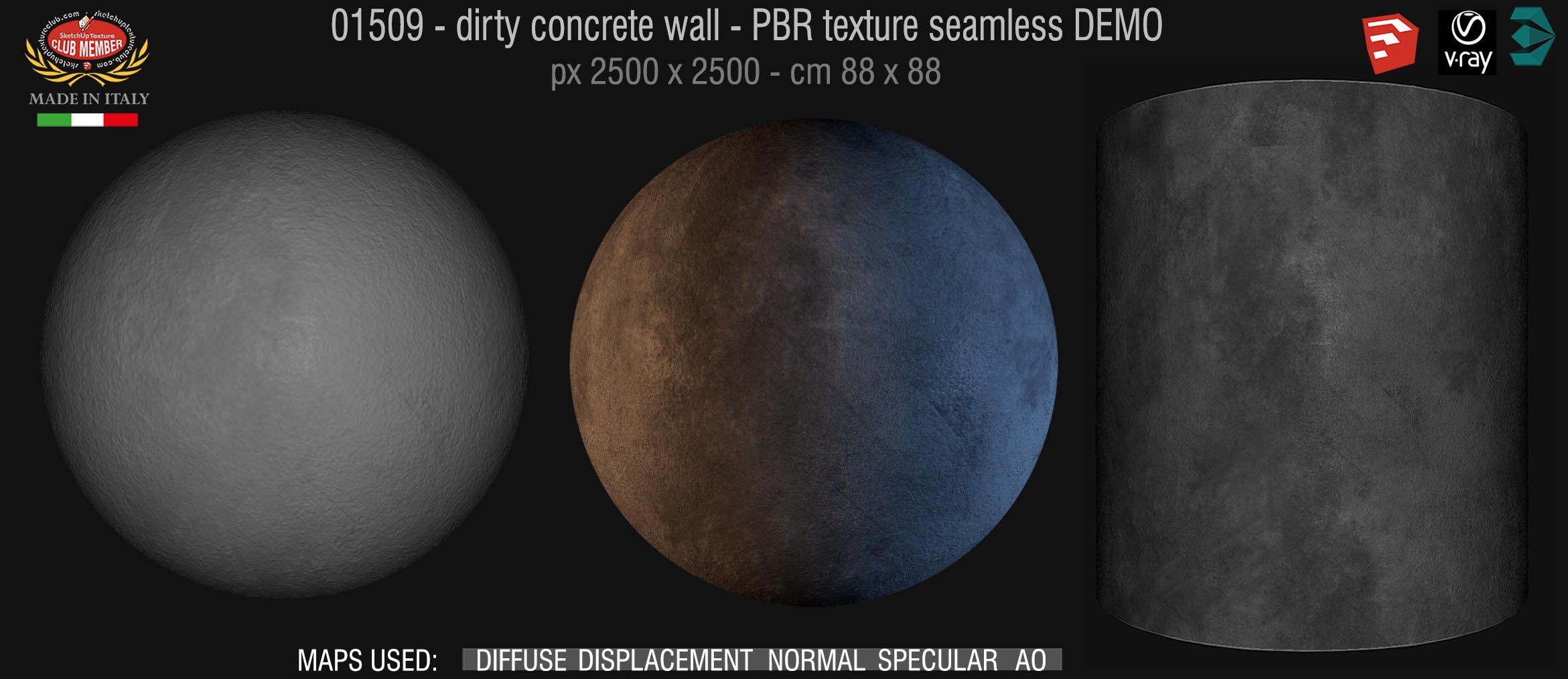 01509 Concrete bare dirty wall PBR texture seamless DEMO