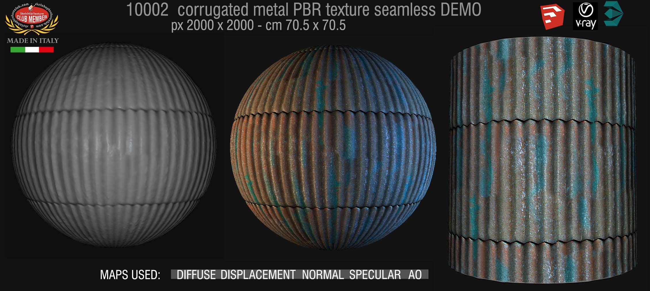 10002 Dirty rusted corrugated metal PBR texture seamless DEMO