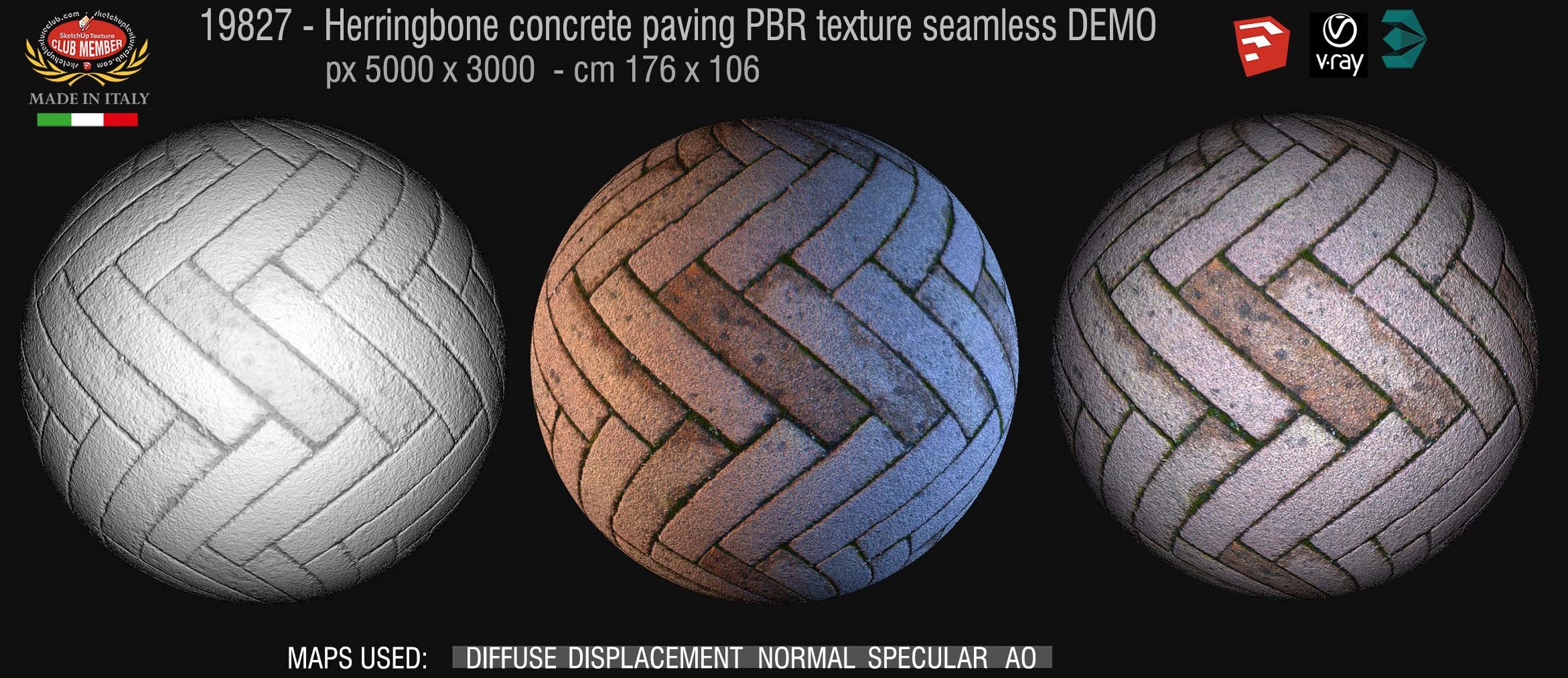 19287 Herringbone concrete paving PBR texture seamless DEMO