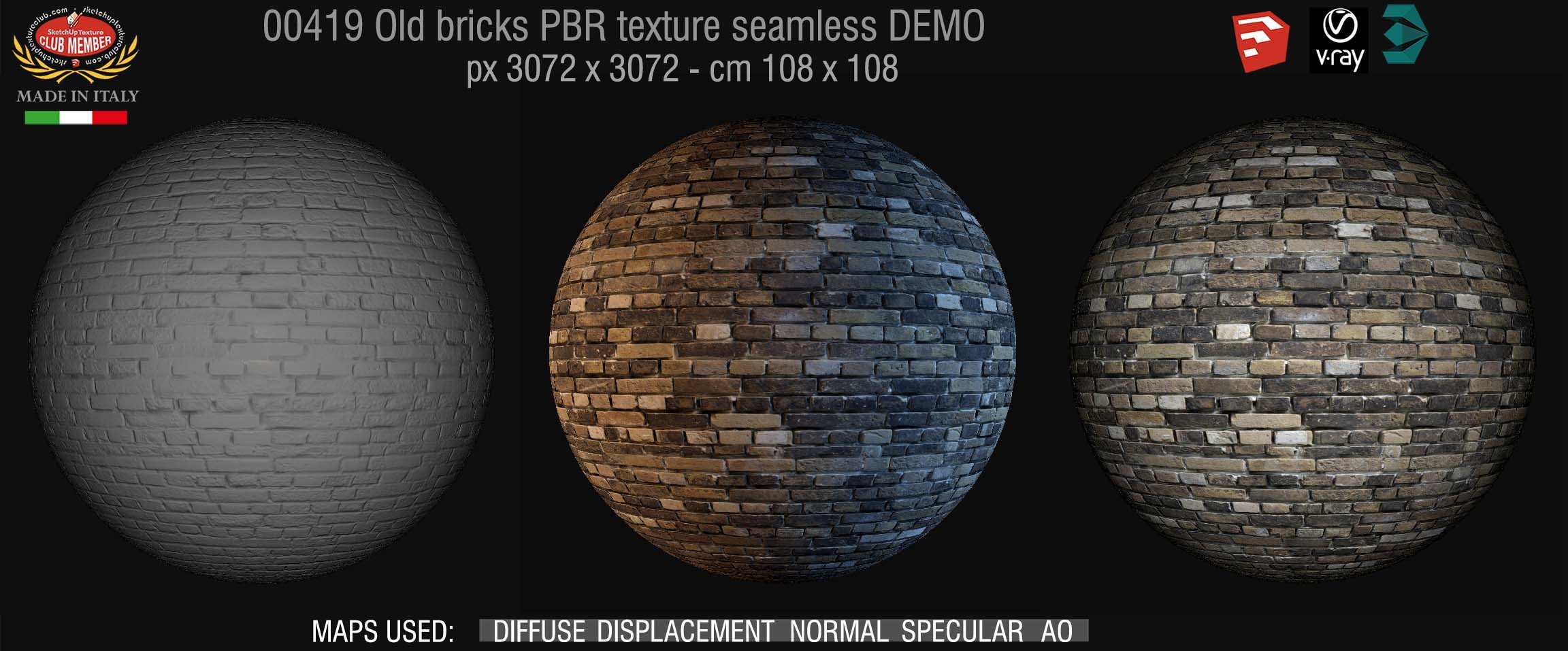 00419 Old bricks PBR texture seamless DEMO