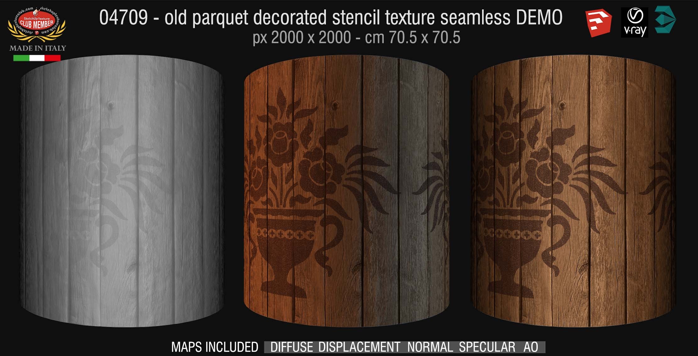 04709 HR Parquet decorated stencil texture seamless + Maps DEMO