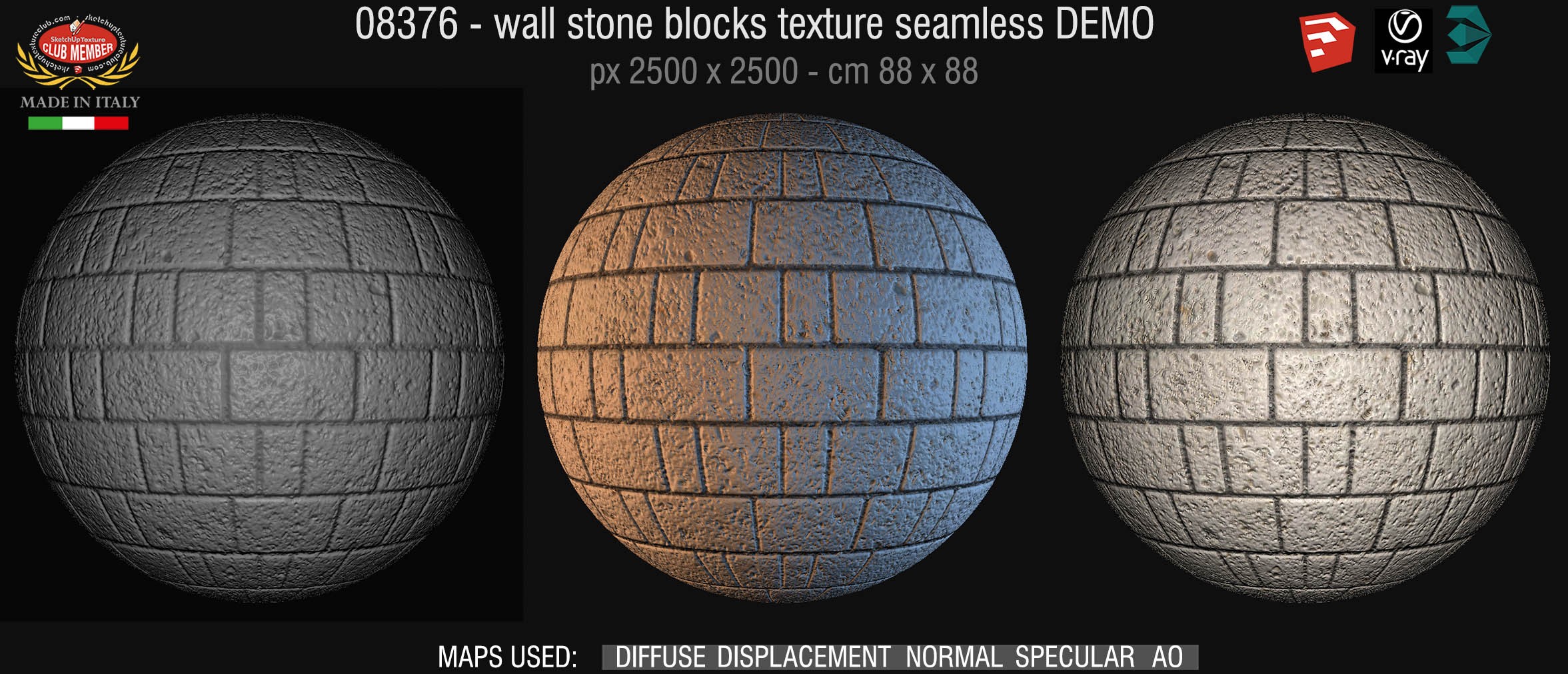 08376 HR Wall stone with regular blocks texture + maps DEMO