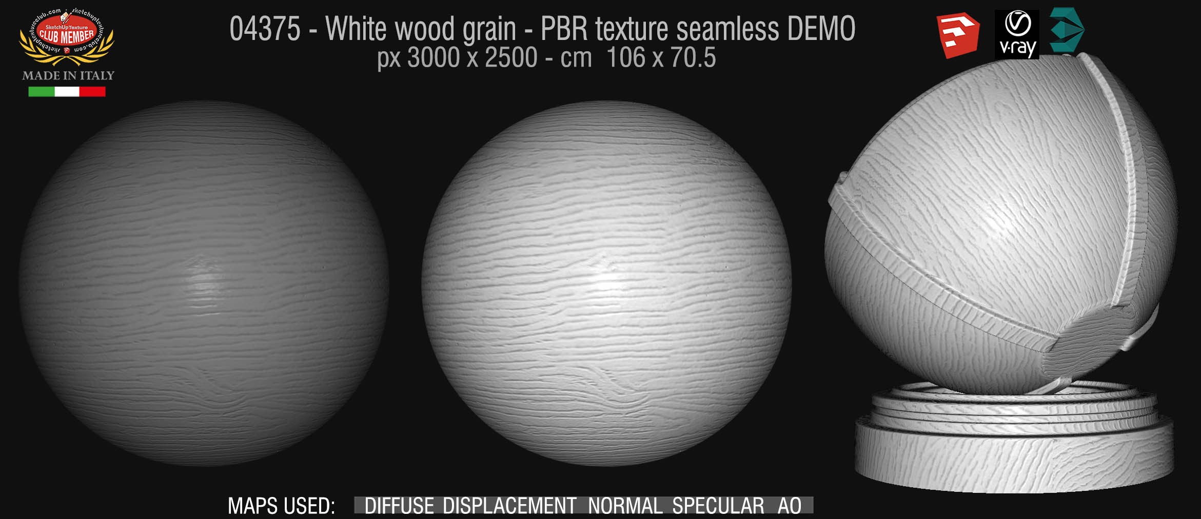 04375 White wood grain - PBR texture seamless DEMO