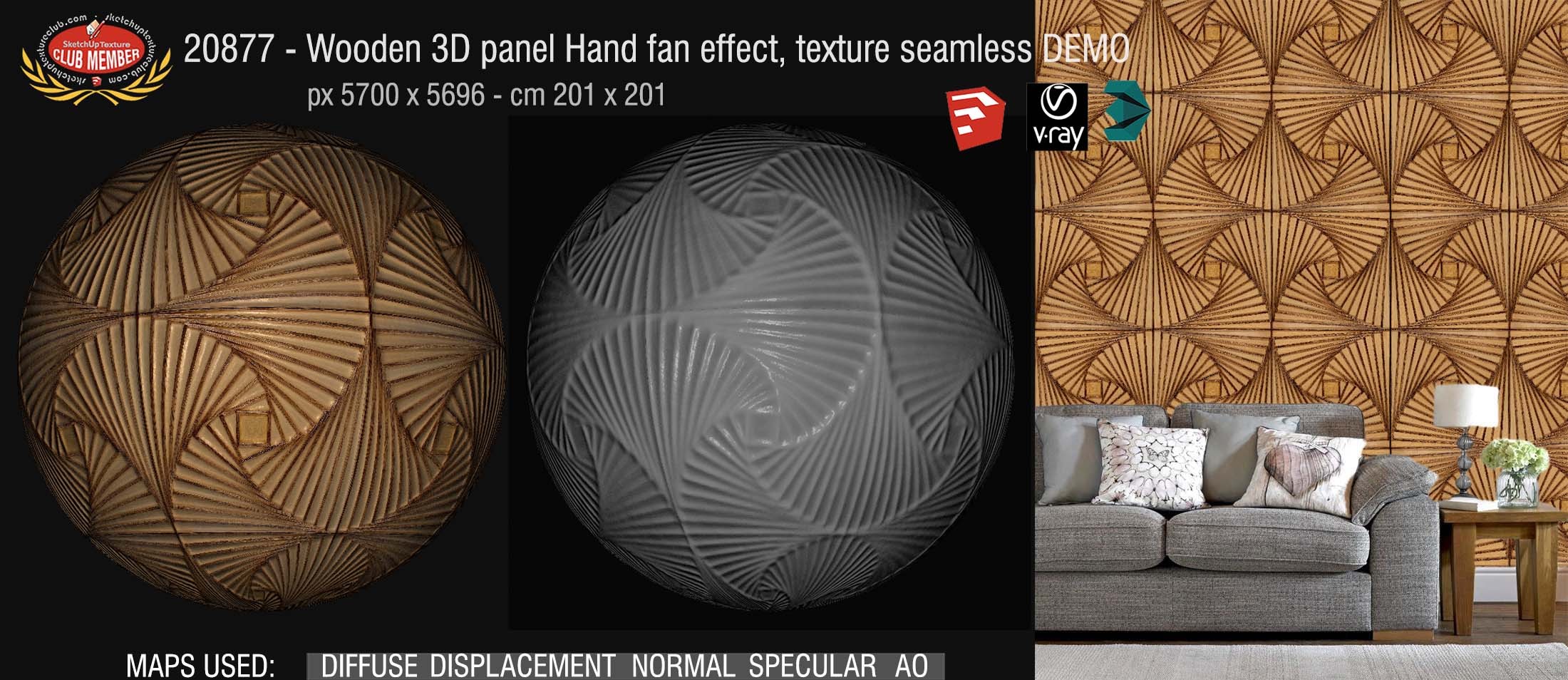 20877 Wooden 3d panel hand fan effect PBR texture seamlessDEMO