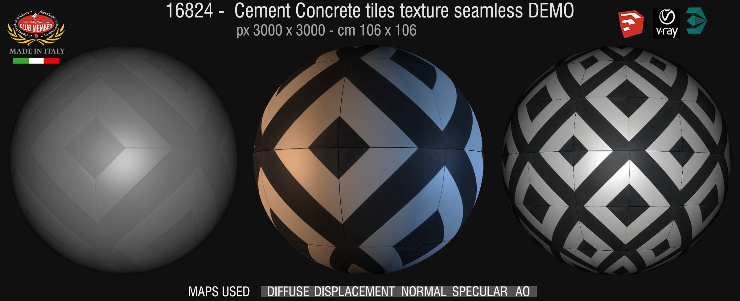 16824 Cement concrete tile texture seamless + maps DEMO