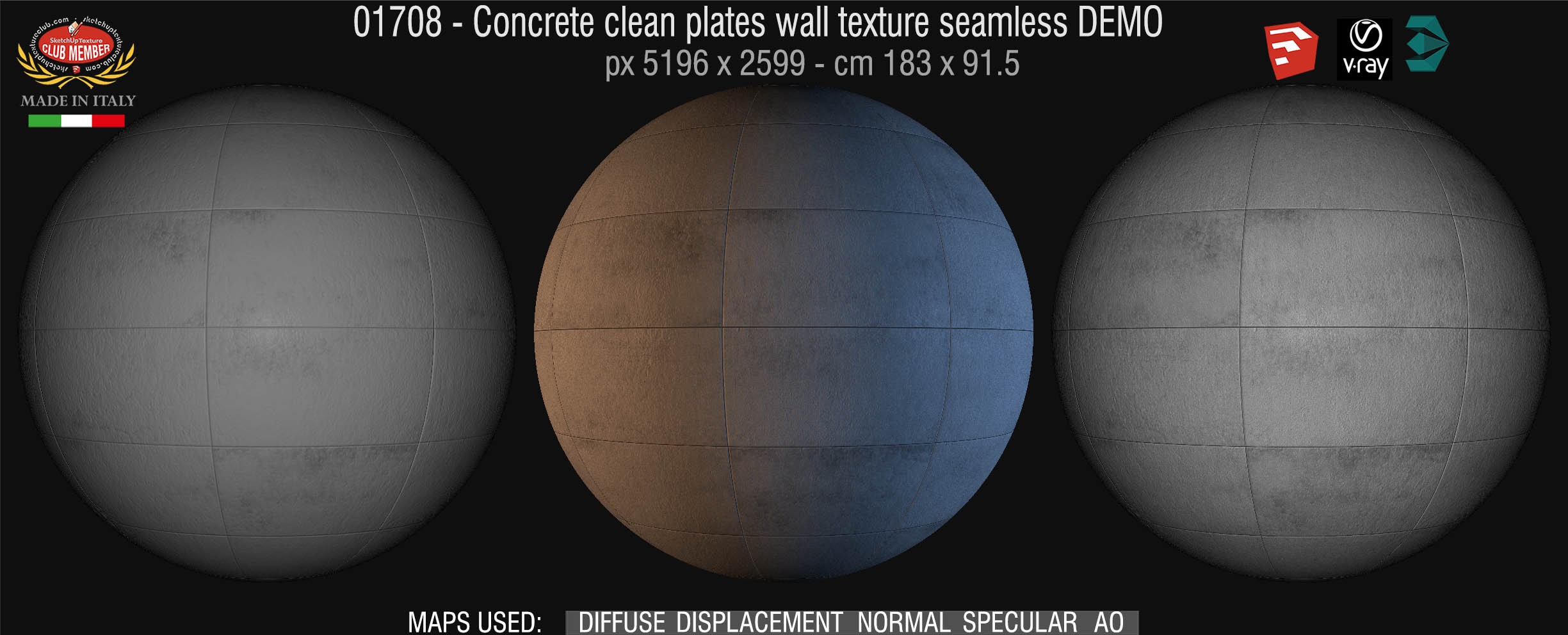 01708 Concrete clean plates wall texture seamless + maps DEMO