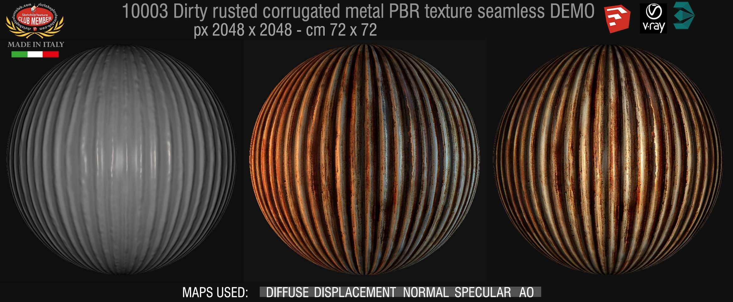 10003 Dirty rusted corrugated metal PBR texture seamless DEMO