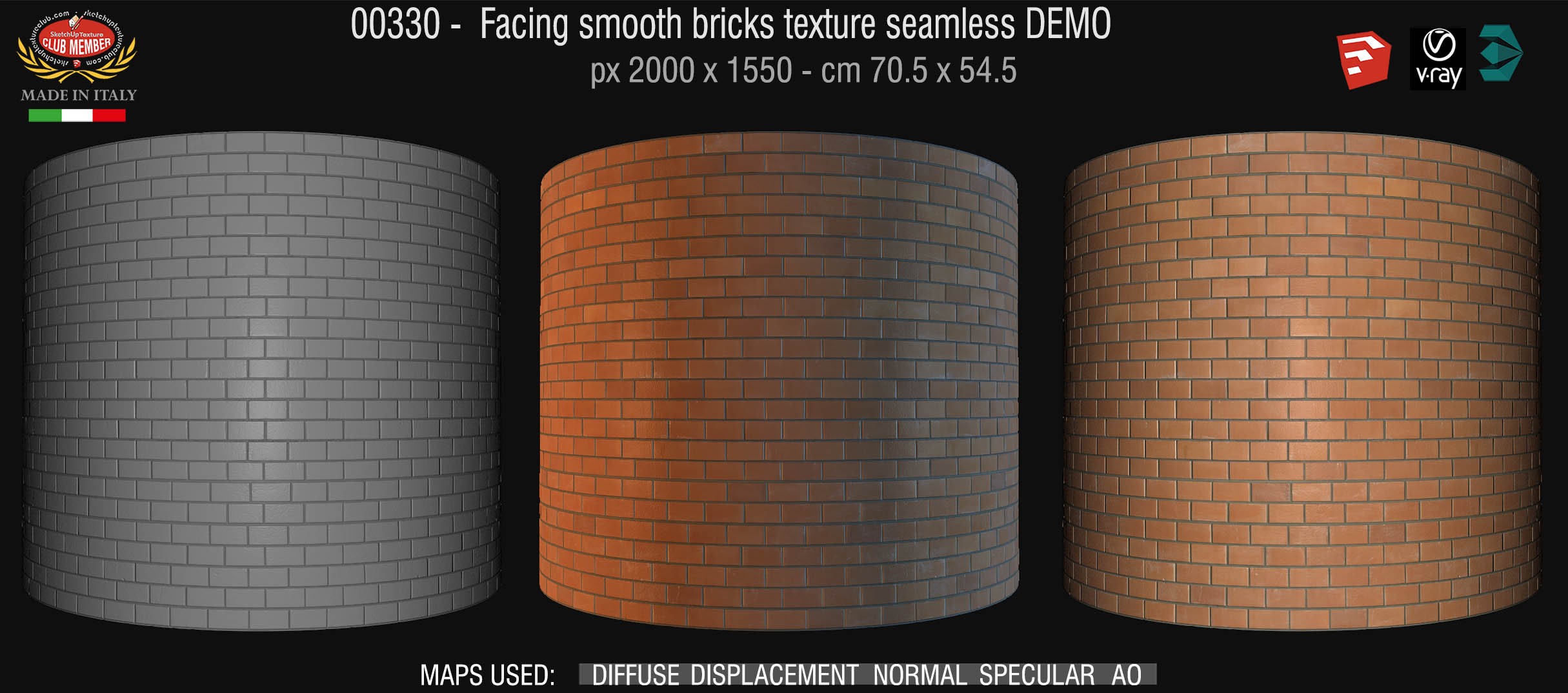 00330 Facing smooth bricks texture seamles + maps DEMO