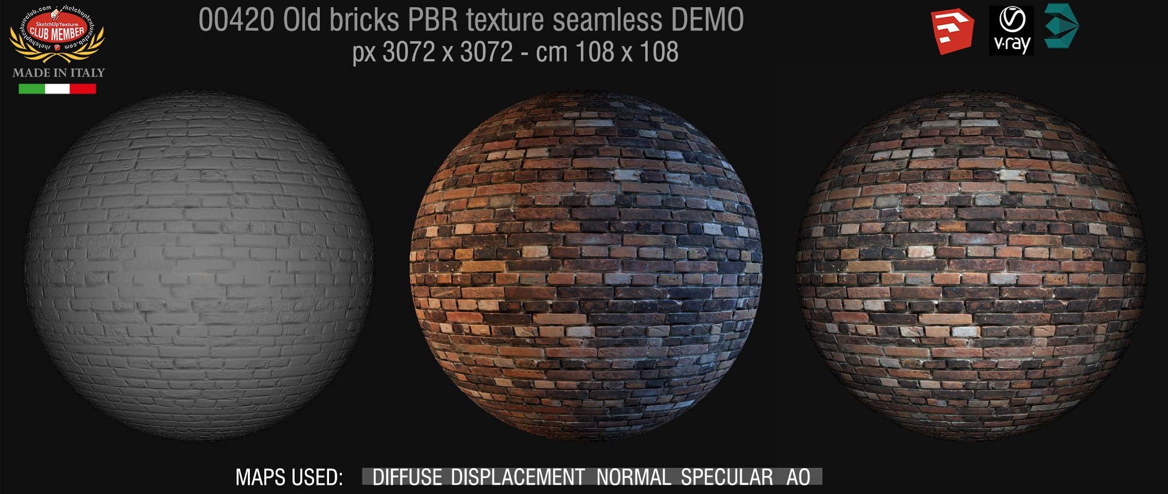 00420 Old bricks PBR texture seamless DEMO