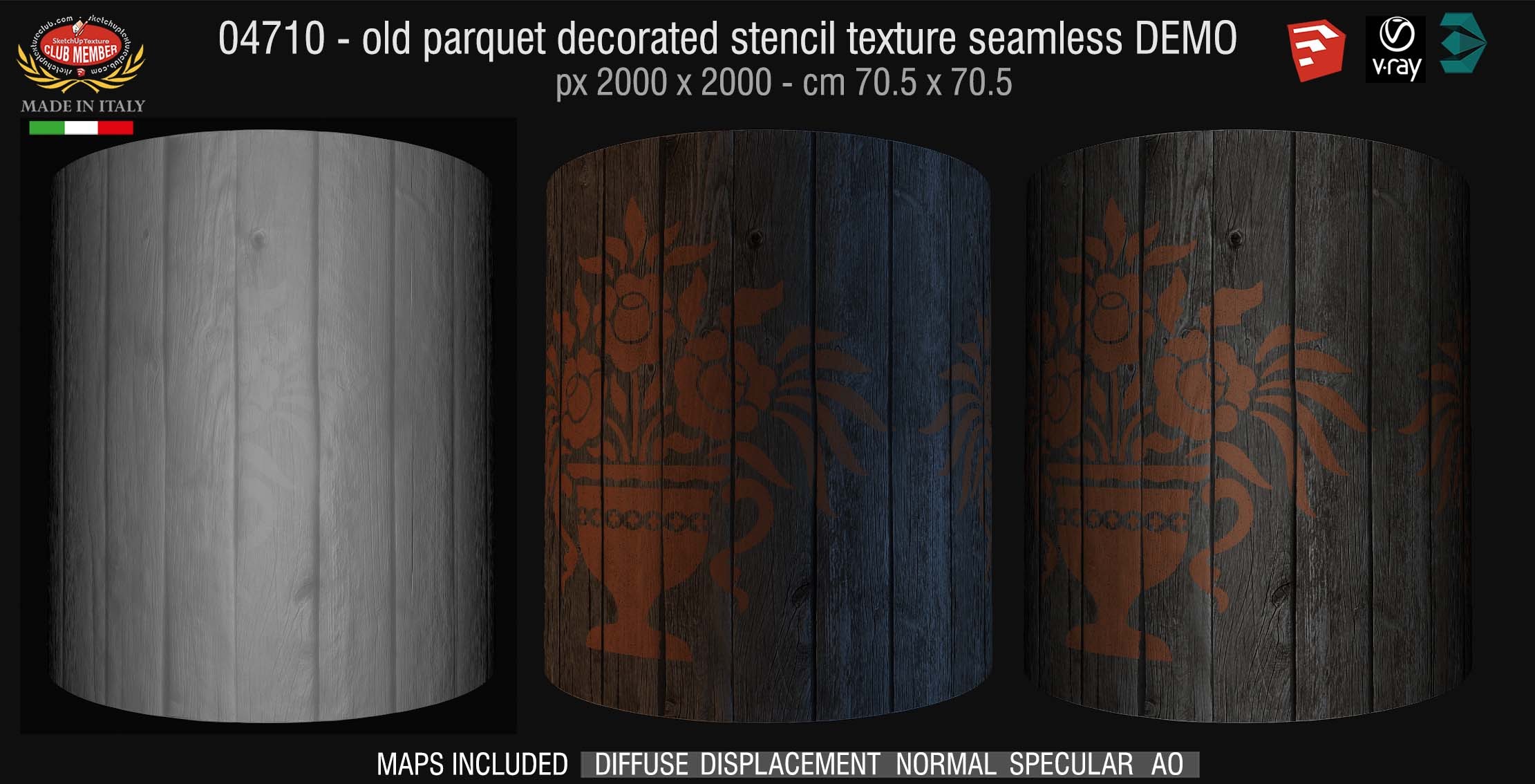 04710 HR Parquet decorated stencil texture seamless + maps DEMO