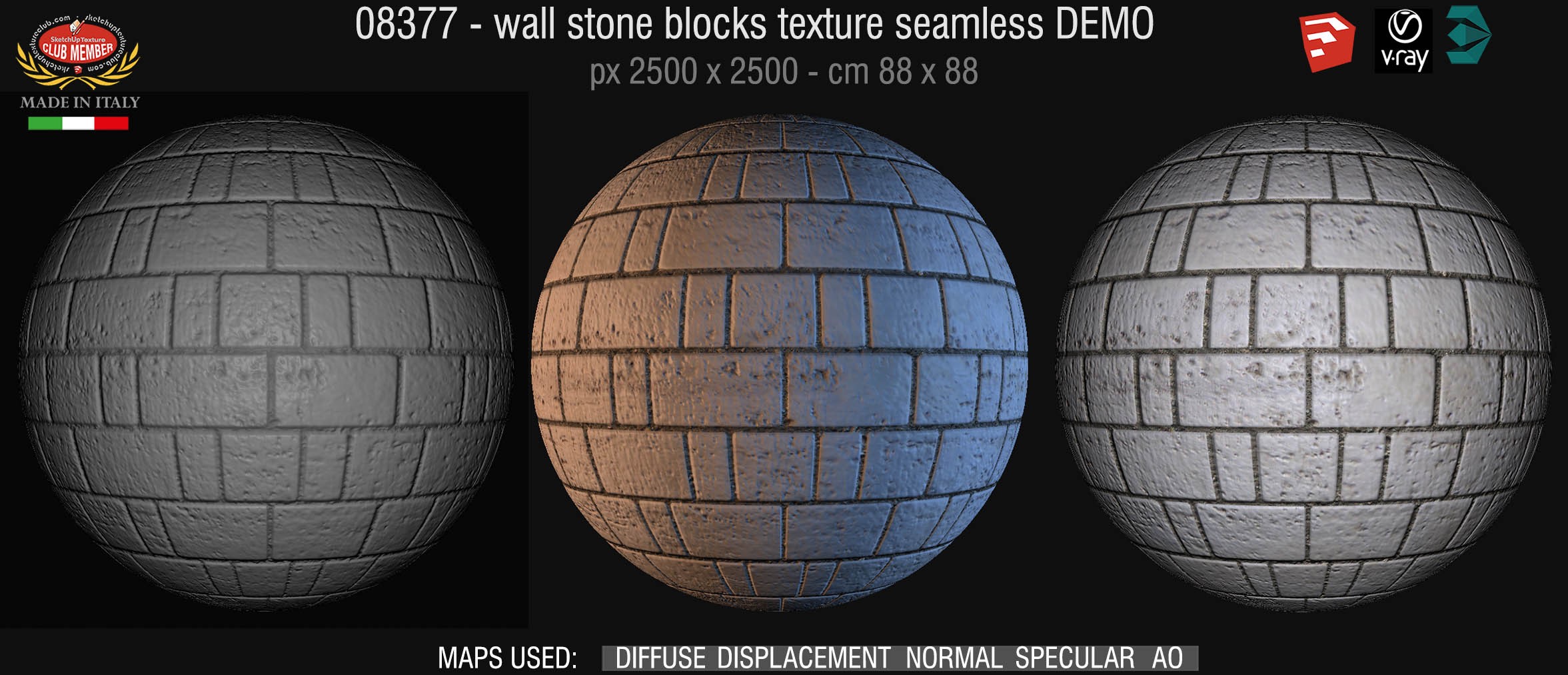 08377 HR Wall stone with regular blocks texture + maps DEMO