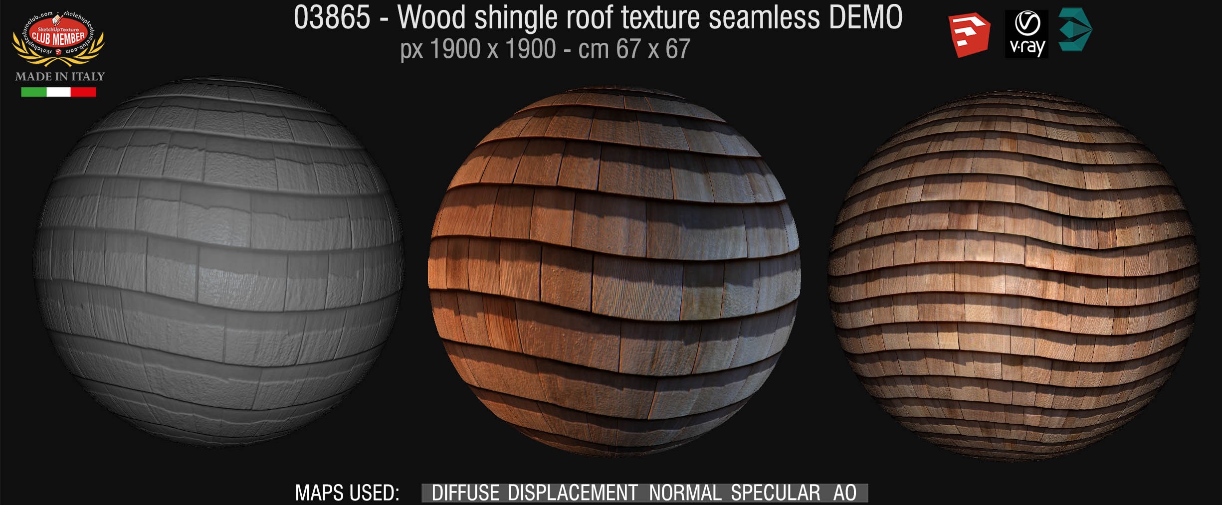 03865 Wood shingle roof texture seamless + maps DEMO