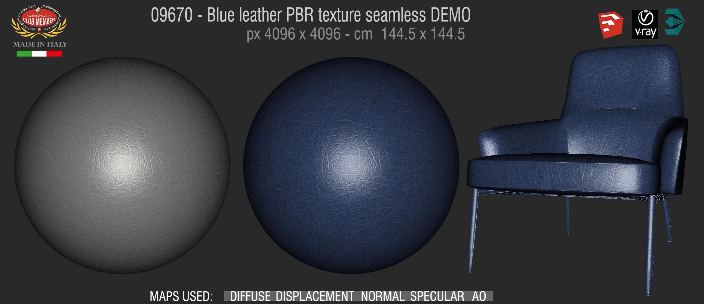 09670 Blue leather PBR texture seamless DEMO