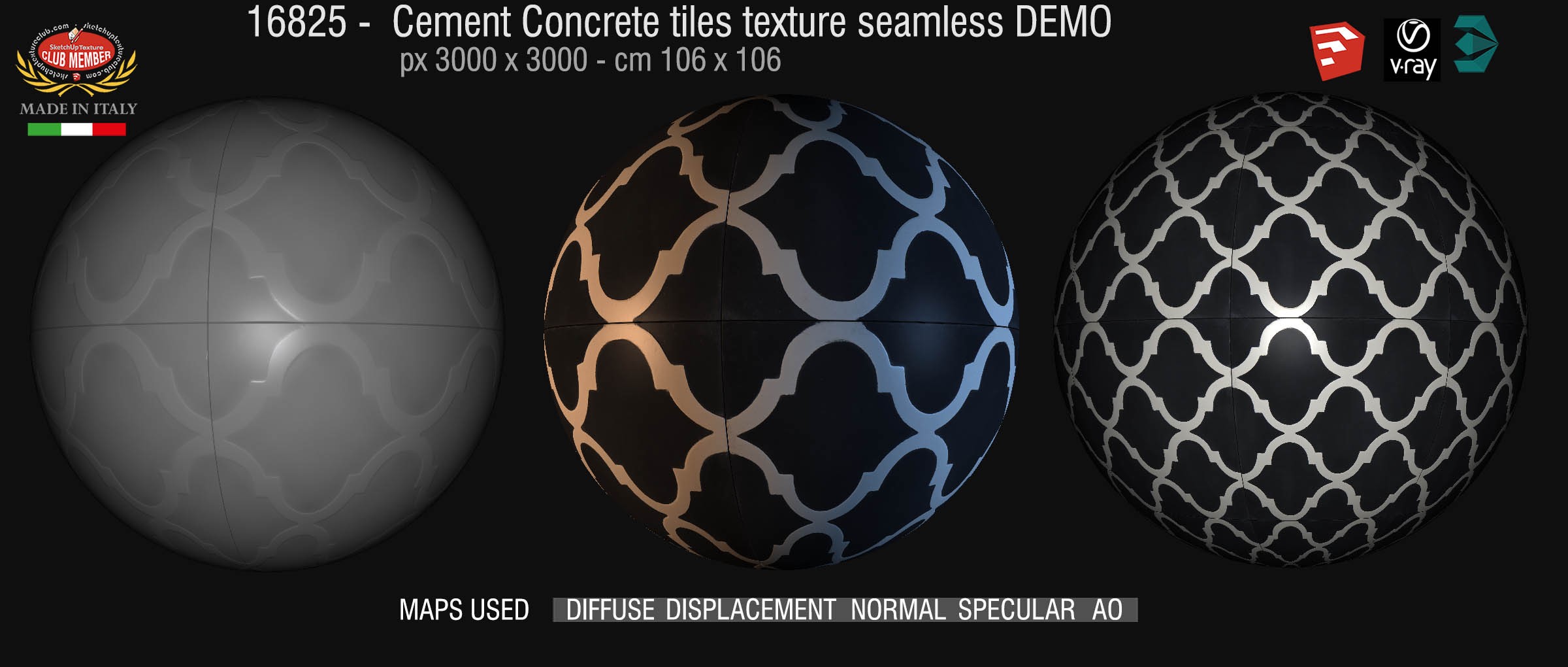 16825 Cement concrete tile texture seamless + maps DEMO