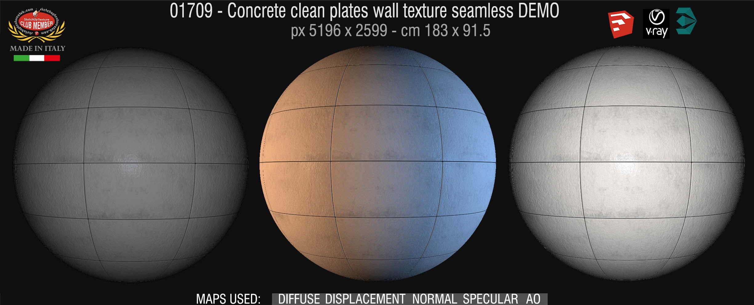 0179 Concrete clean plates wall texture seamless + maps DEMO