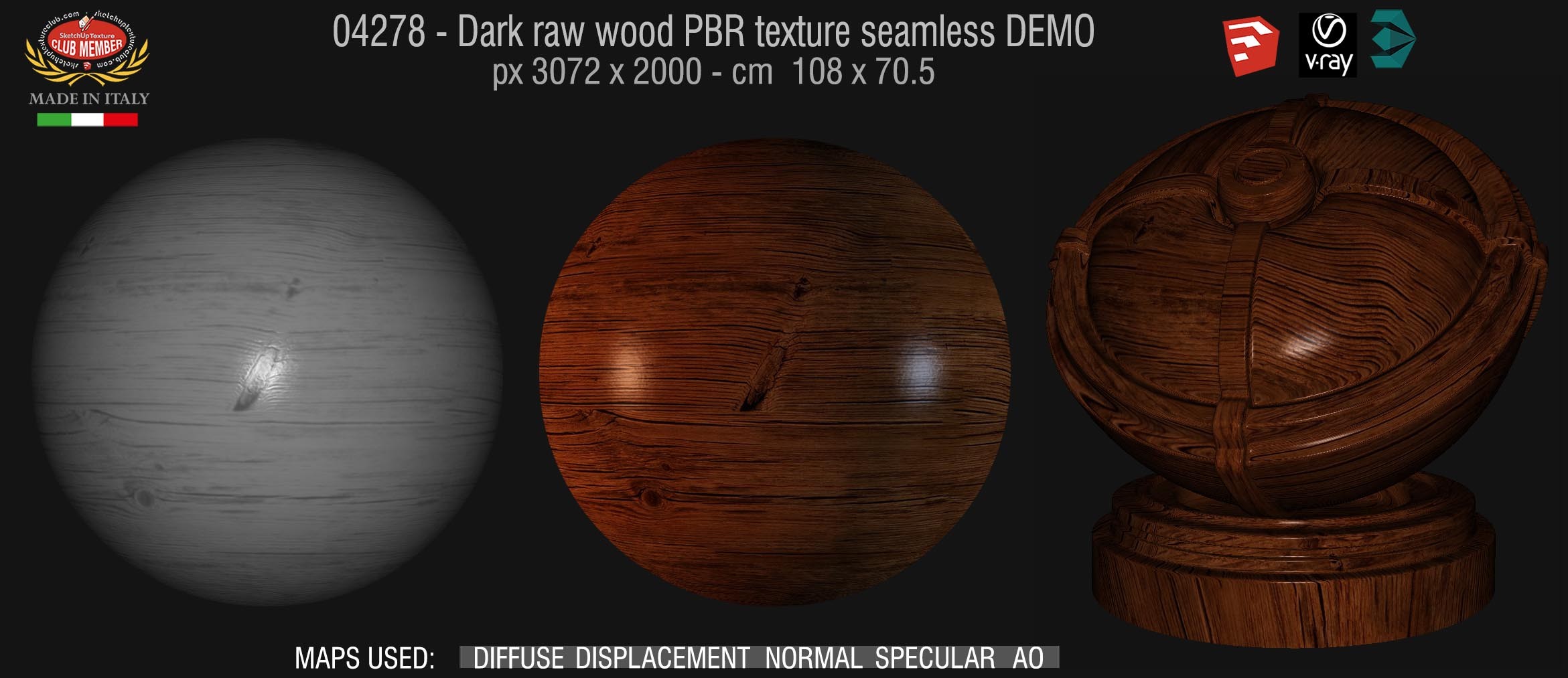04278 Dark raw wood PBR texture seamless DEMO