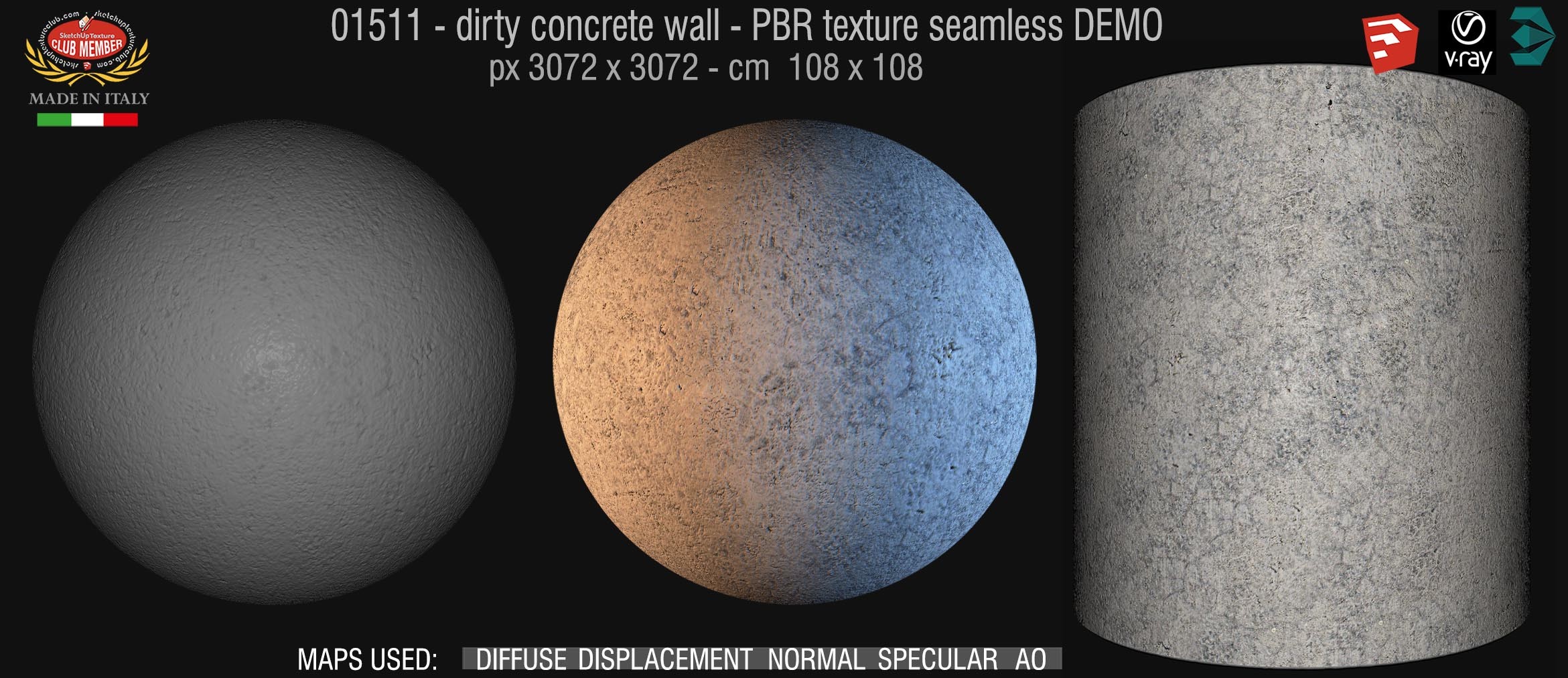 01511 Concrete bare dirty wall PBR texture seamless DEMO