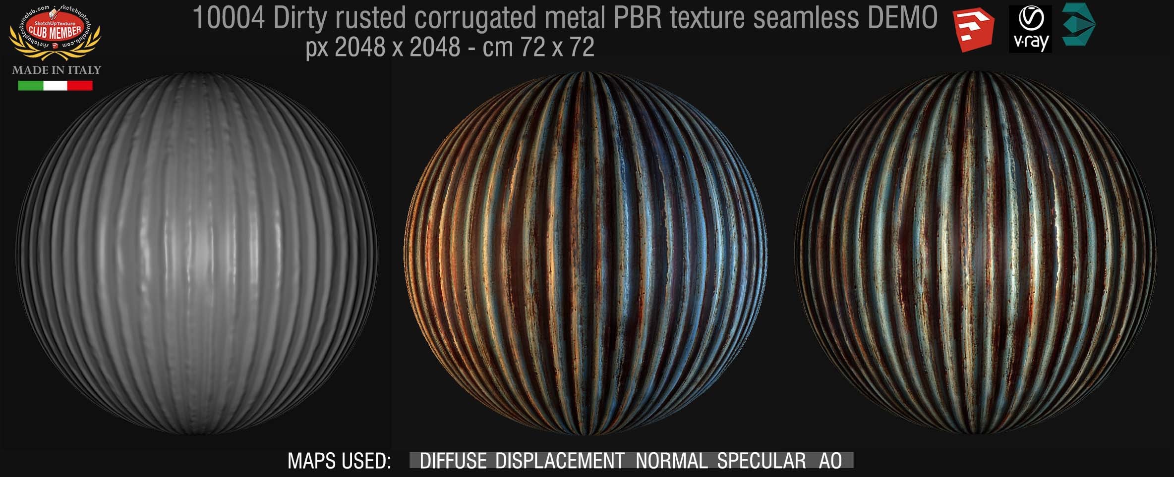 10004 Dirty rusted corrugated metal PBR texture seamless DEMO