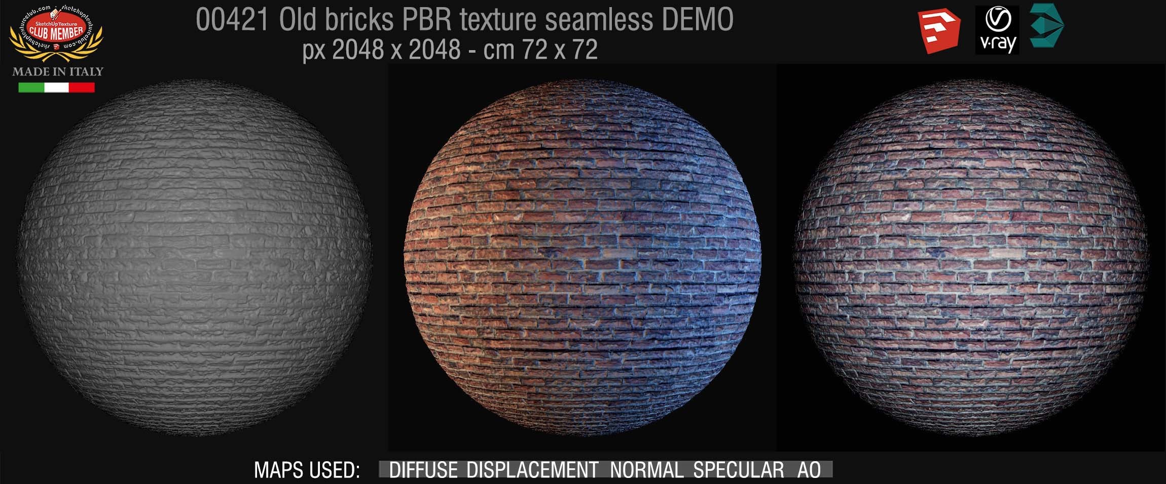 00421 Old bricks PBR texture seamless DEMO
