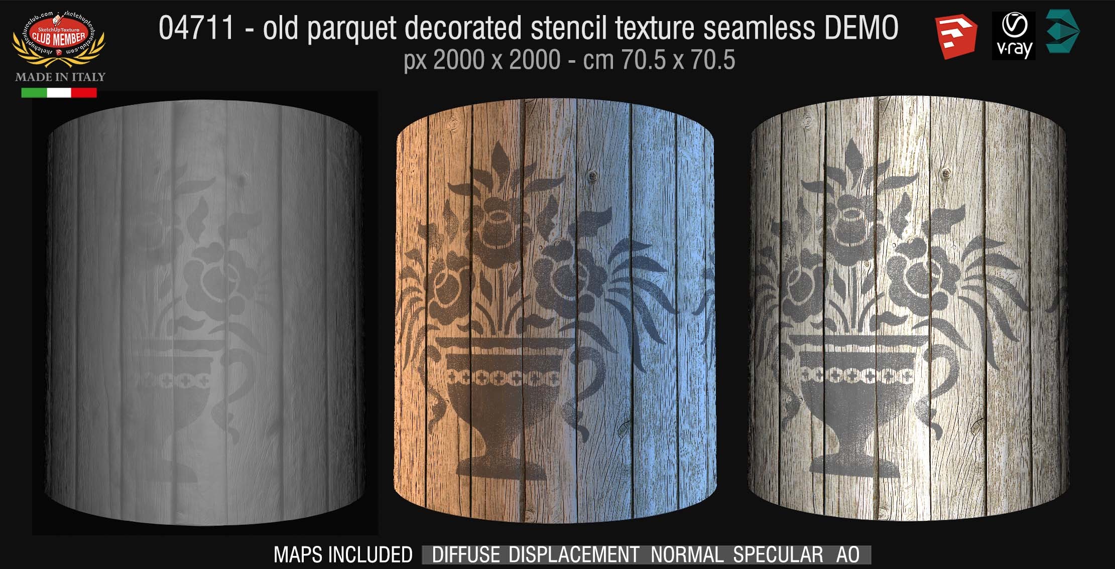 04711 HR Parquet decorated stencil texture seamless + maps DEMO