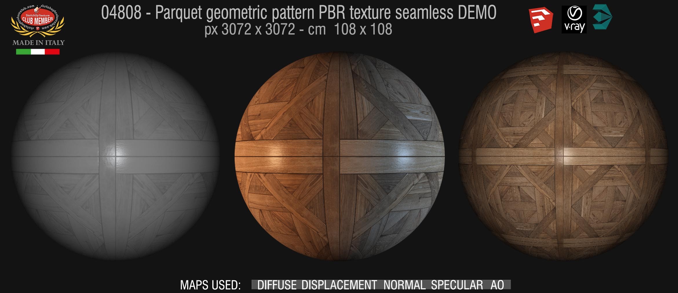 04808 Parquet geometric pattern PBR texture seamless DEMO