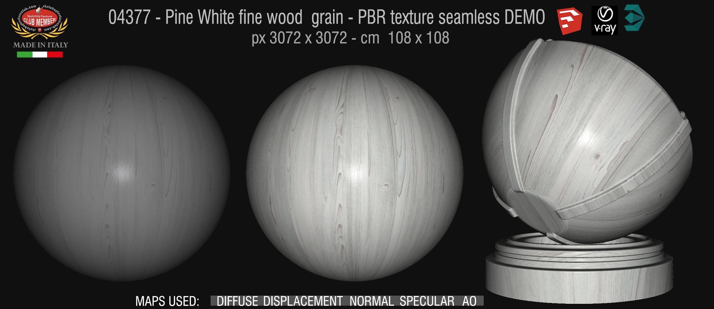 04377 Pine White fine wood  grain - PBR texture seamless DEMO