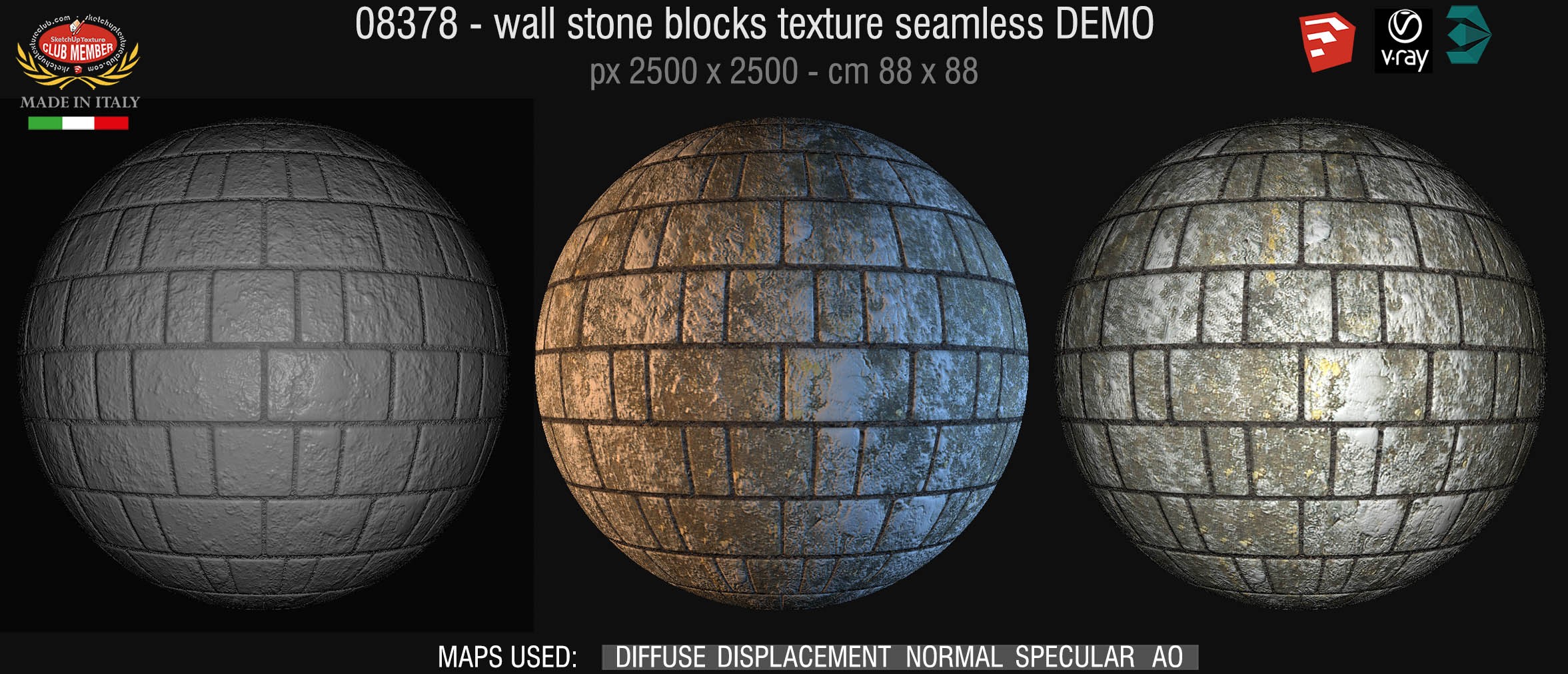 08378 HR Wall stone with regular blocks texture + maps DEMO