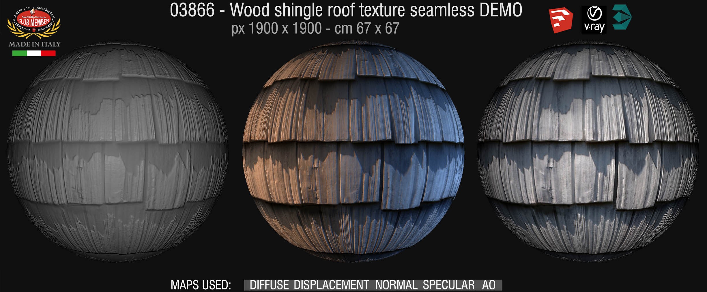 03866 Wood shingle roof texture seamless + maps DEMO