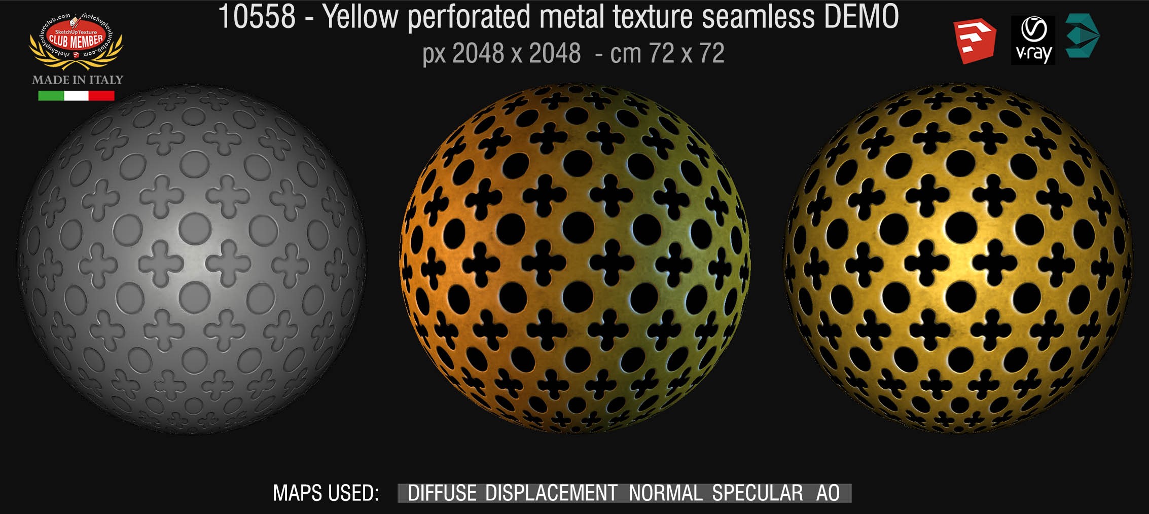 10558 HR Yellow perforated metal texture seamless + maps DEMO