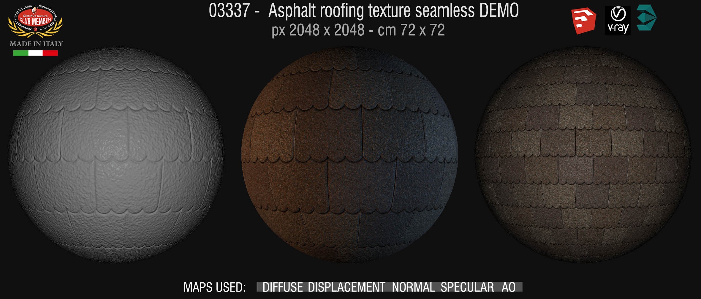03337 Asphalt roofing texture seamless + maps DEMO