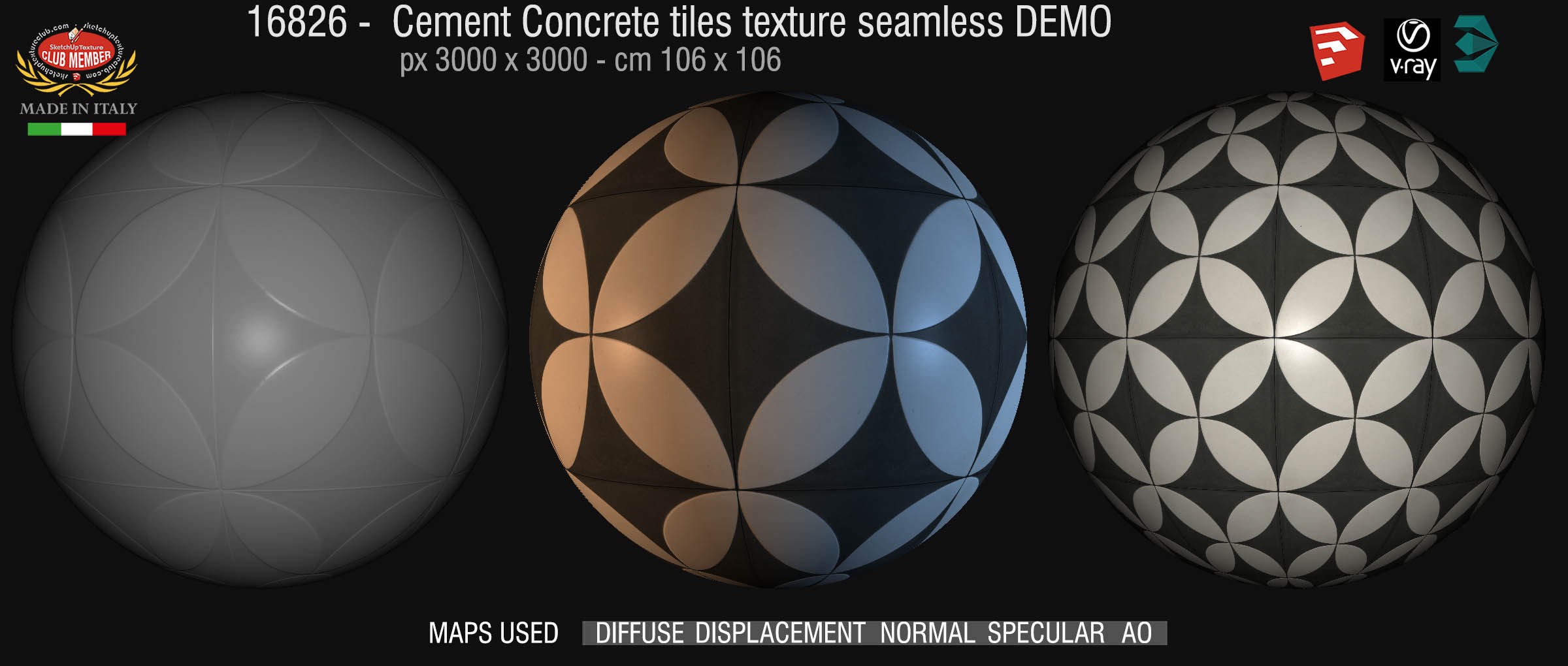 16826 Cement concrete tile texture seamless + maps DEMO