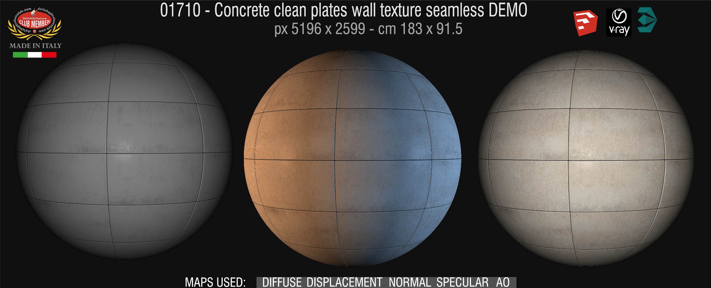 01710 Concrete clean plates wall texture seamless + maps DEMO