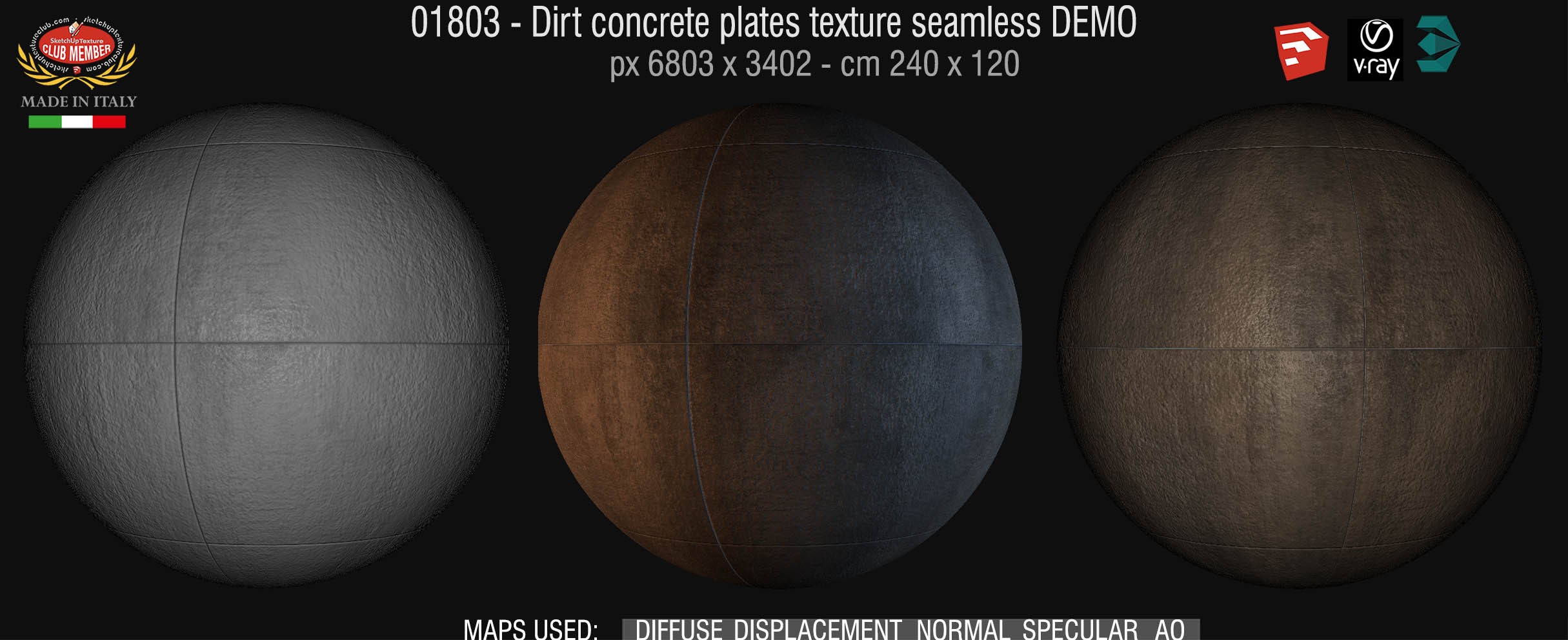 01803 Concrete dirt plates wall texture seamless + maps DEMO